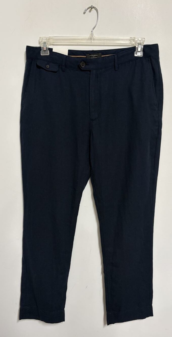 NWT $115 Banana Republic Linen Blend Pants 33x30 Blue Slim Straight Resort Beach